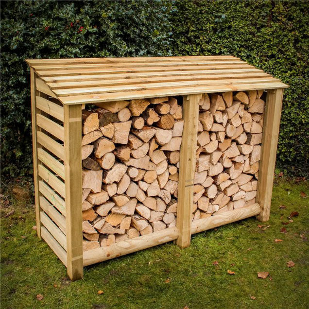 Order a Our large slatted log stores offer a large amount of storage with a smart design - raised base and lower back panel allow for optimal air-flow meaning when it comes time to burn it you will get maximum heat output from your logs alongside this it also features our slatted design which offers further increase to the air-flow reaching your wood. The increased storage space also means this store can hold 1.3 cubic metres of logs Each log store is crafted from fully pressure treated timber meaning you will get the best of quality with incredible durability.